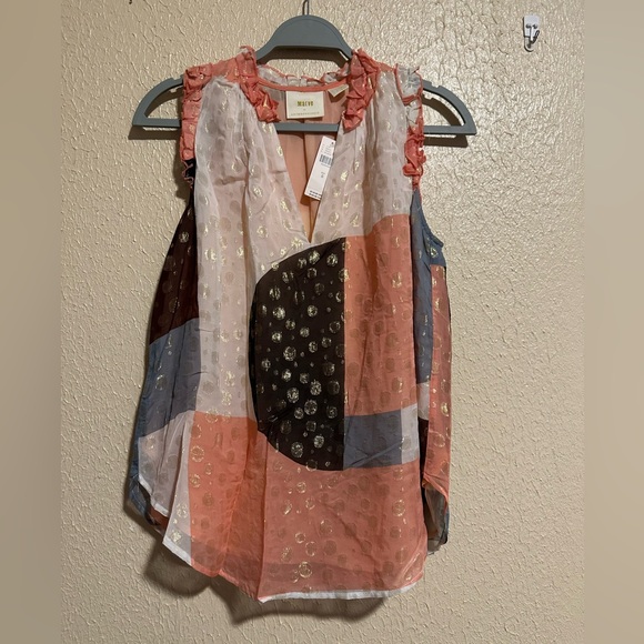 Maeve by Anthropologie Fantasia Metallic Clip Dot Blouse Sleeveless Size 8 - Picture 2 of 9